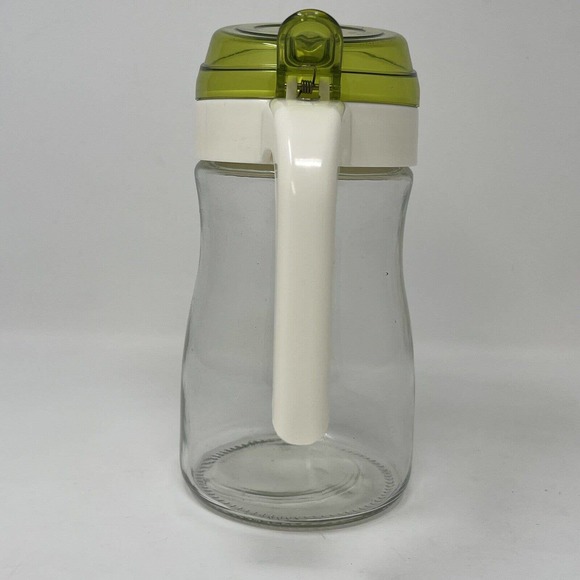 Retro Glass 7" Syrup Dispenser Pourer w Plastic Handle and Flip Top Cover Lid - Picture 6 of 11